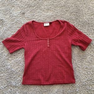 Frank and Oak - Henley Pointelle Top in Rhubarb
